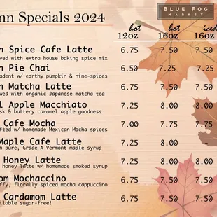 Fall 2024 café menu!