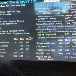 Blue Fog Cafe's main  Tea Menu as of November 2022, including our new artisan loose leaf teas from ASHA Teahouse SF