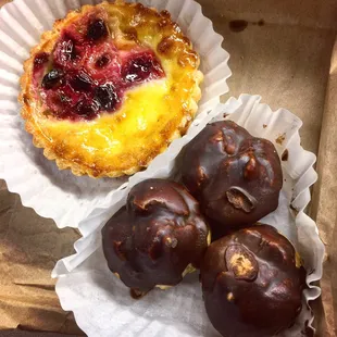 Cranberry tart and mini eclairs