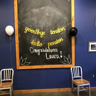 "The Barn" party room has a chalkboard that you can use for your event.