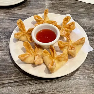 Crab Rangoon with sweet Dipping Sauce.