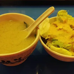 Miso soup and small salad, included in my dinner.