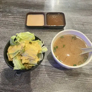 Miso soup &amp; ginger dressing salad