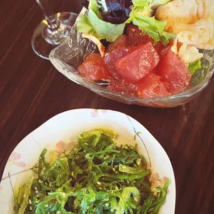 Ahi Poke and seaweed salad.
