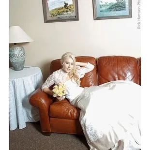 Bride relaxing in our "green" room before wedding