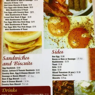 Breakfast menu including side items, but most locals come here for the $7.50 breakfast buffet.