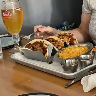 BBQ Pork Tacos with Mexican rice.