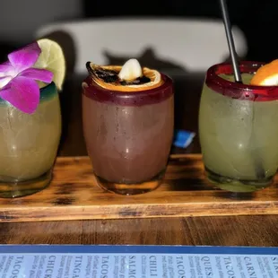 Margarita flight. Mango, Raspberry &amp; Lime