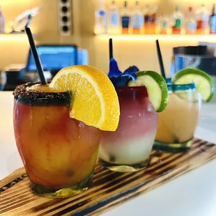 Margarita flight -spicy mango, sangria, guava