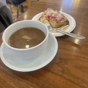 Regular coffee and I caved and got a fresh scone. It literally came out of their oven. How could I resist?