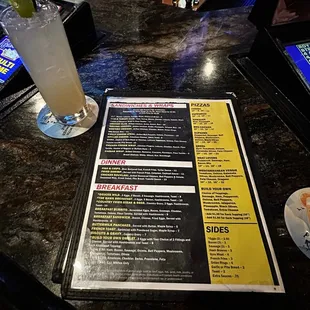 menu and drink