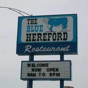 a sign for the blue hereford restaurant
