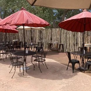 Blue Heron Brewing Company.  Rear, outdoor umbrella seating.