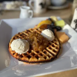 Capirotada waffle. Excellent. The compote was really good but a bit of sweetness overload.