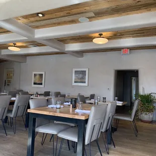 tables and chairs in a restaurant
