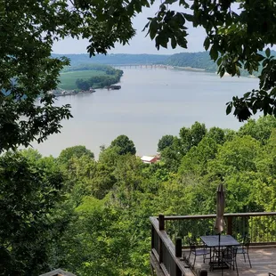 a deck overlooking a lake