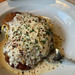 Chicken parm with Alfredo