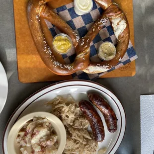 Bratwurst and pretzel
