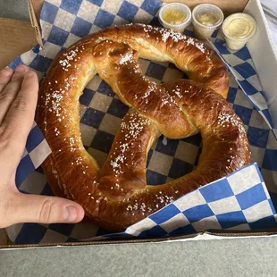 Large 24oz Pretzel and cheese. 15$ as of 6/2024