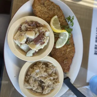 Schnitzel, German potato salad and kraut