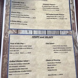 Appetizers and Soups &amp; Salads menu