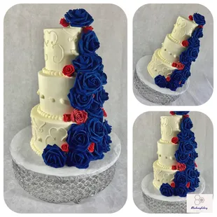 Navy Blue , Red Roses Wedding Cake