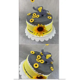 Baby Shower Sunflower and Elephant Theme Cake.