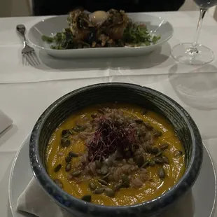 Butternut Squash Soup and Mushrooms on Toast