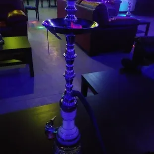 a hookah smoking device in a living room