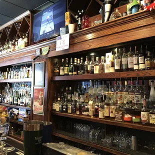 liquor bottles on shelves