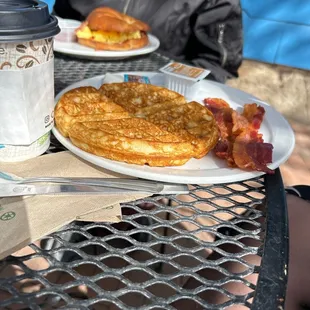 Waffle and croissant sandwich