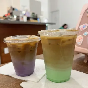 Ube latte and pandan latte