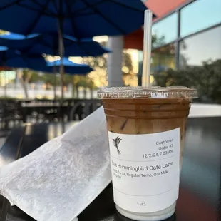 Iced blue hummingbird latte