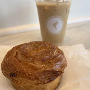 croissant and iced vanilla latte