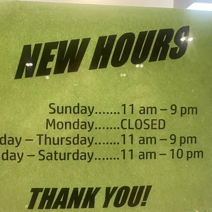 New Hours
