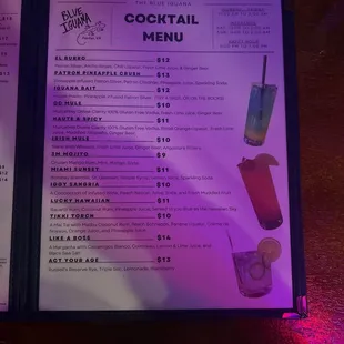 Cocktail menu
