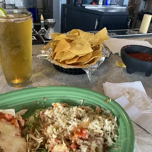 Combination plate, Pacifico, nachos.