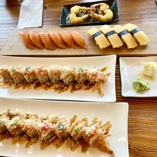 Honey walnut shrimp, Sake nigiri, tamago, &amp; 2 playboy(my fave)!