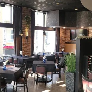 tables and chairs in a restaurant