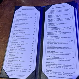 menu and price list