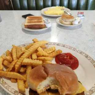 Veggie burger and Blue Jay breakfast