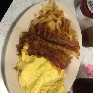 Eggs and bacon.  Crispy as requested!!