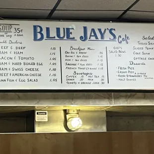 a menu on the wall