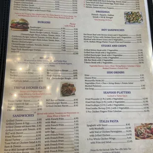 the menu of the restaurant