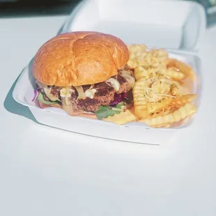 Mushroom burger and truffle fries