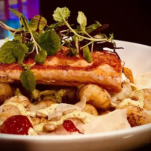 Gnocchi with salmon. Huge portions.