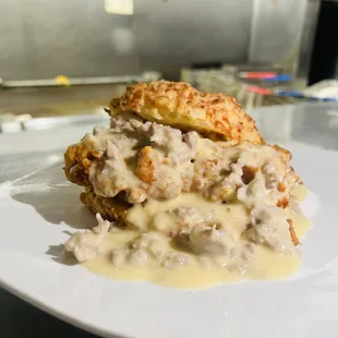 Chicken and biscuit sandwich