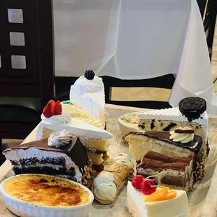 a variety of desserts on a table