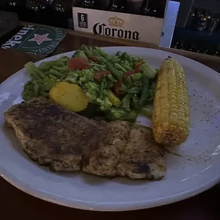 Grouper blackened w/ veggies &amp; corn on the cob... everything was delicious