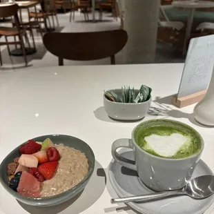 Oatmeal and matcha latte